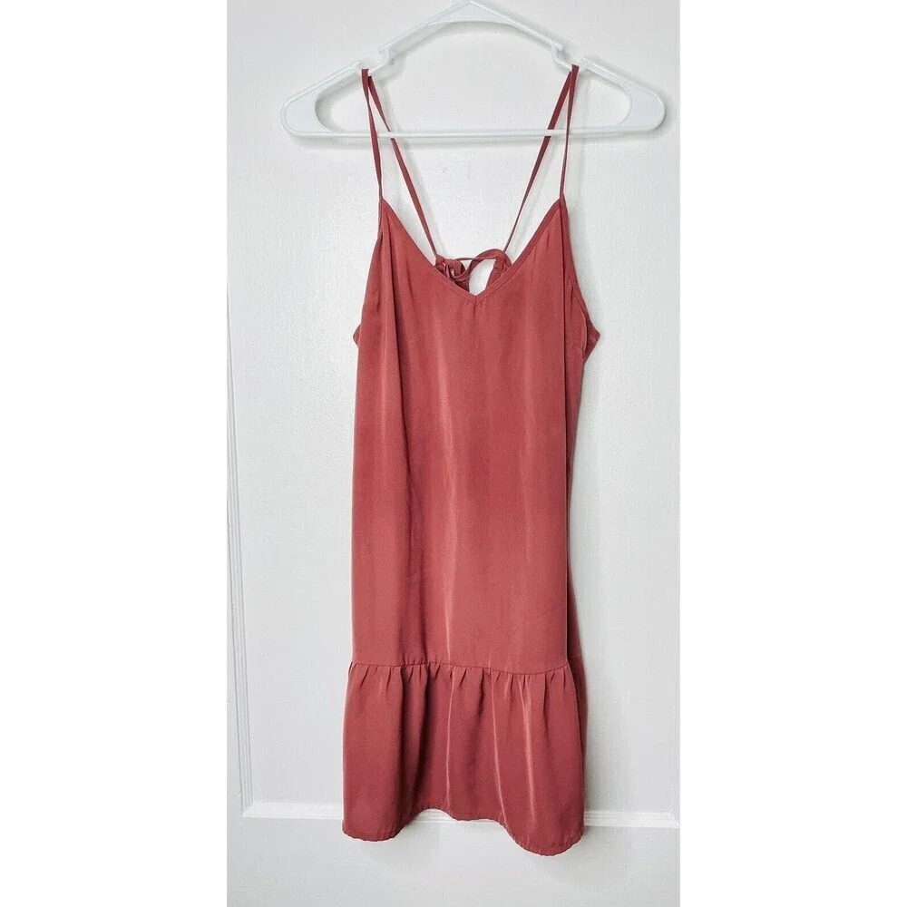 Abercrombie Fitch Womens Medium Tall Shift Tank Top Mauve Pink Tie Back Pleated